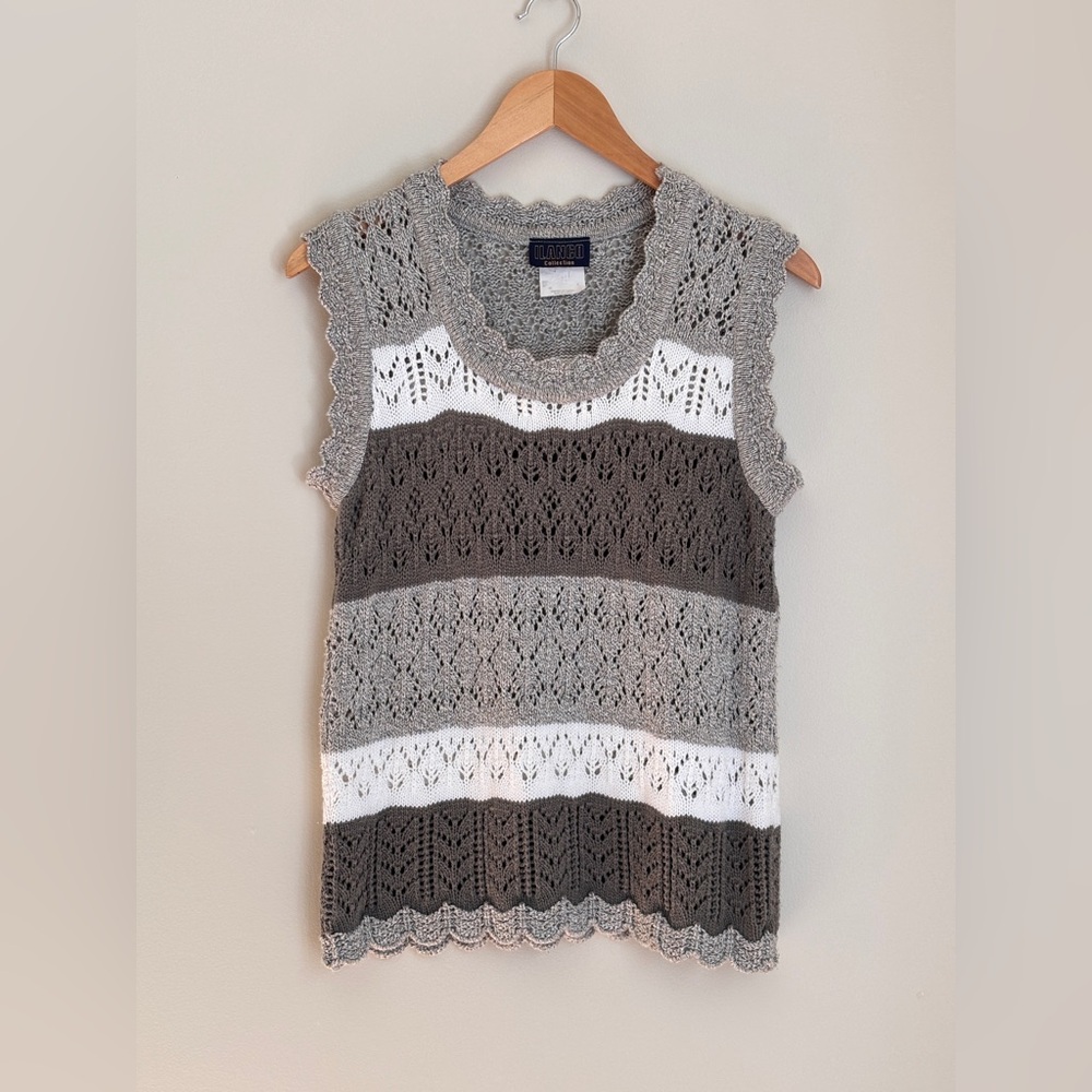 Green White and Grey Knit Knit Vest